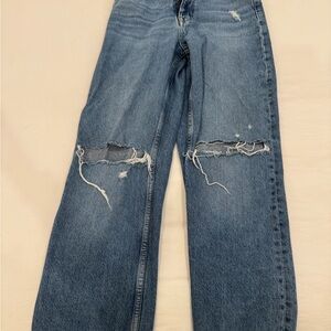 High-Waisted Wide-Leg Distressed Jeans